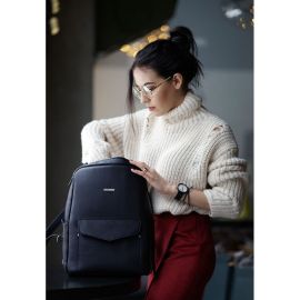 Кожаный городской женский рюкзак на молнии Cooper темно-синий