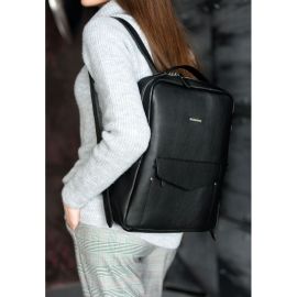 Кожаный женский городской рюкзак на молнии Cooper черный