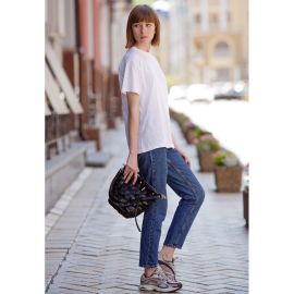 Кожаная плетеная женская сумка Пазл M  угольно-черная