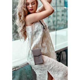 Вертикальная женская кожаная сумка Mini темно-бежевая поясная/кроссбоди